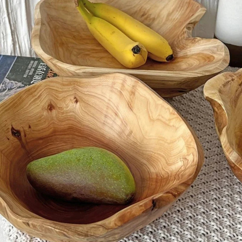 Natural Wood Fruit Tray - Rustic Snack & Sushi Bowl