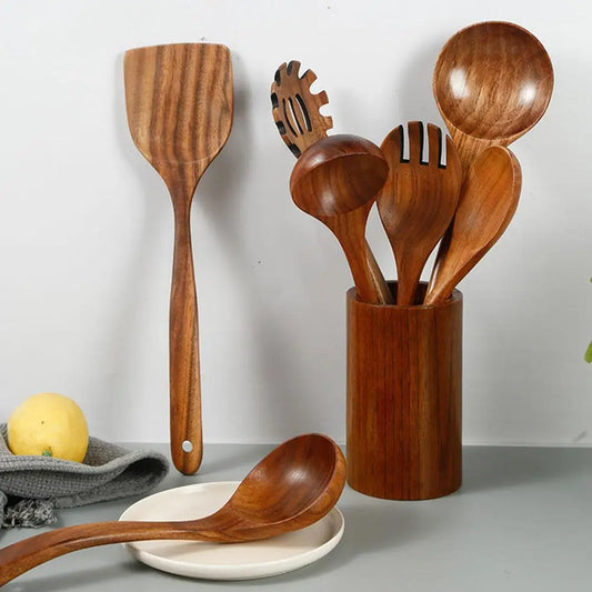 Walnut Cooking Spoon Set - Skimmer & Scoop Kitchen Essentials