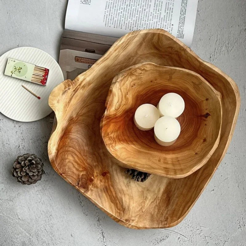 Natural Wood Fruit Tray - Rustic Snack & Sushi Bowl