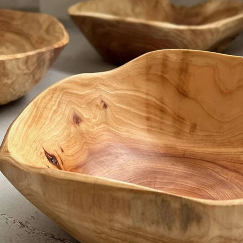 Natural Wood Fruit Tray - Rustic Snack & Sushi Bowl