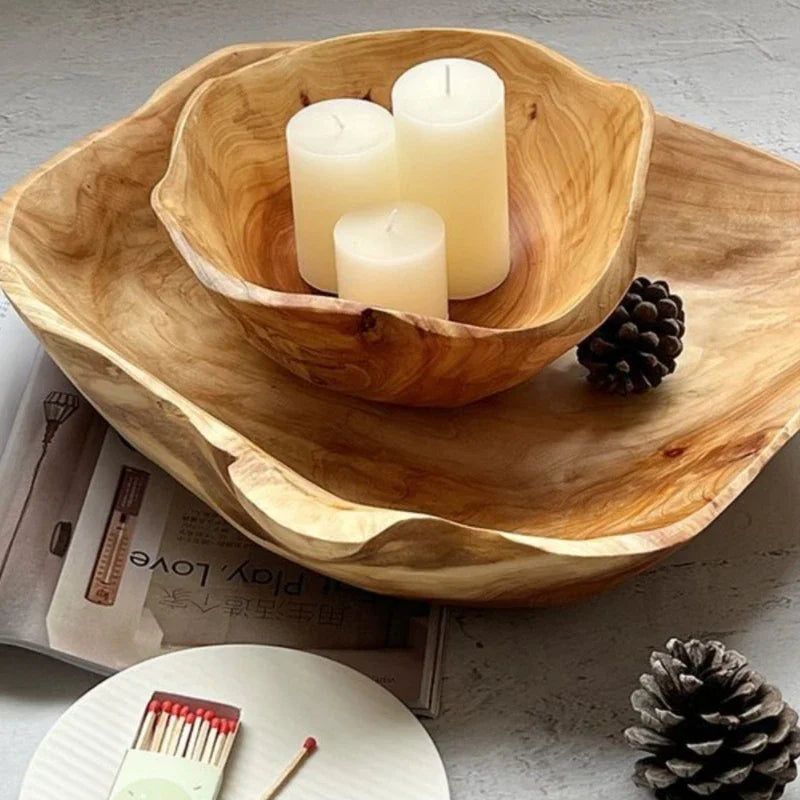 Natural Wood Fruit Tray - Rustic Snack & Sushi Bowl